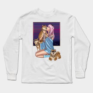 Kimono girl with Shibas Long Sleeve T-Shirt